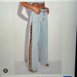 New! Covered in diamonds, relaxed, jeans, light blue denim